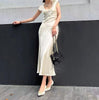 Bias Cut Satin Silk Long Dress Women Summer Maxi Triacetate