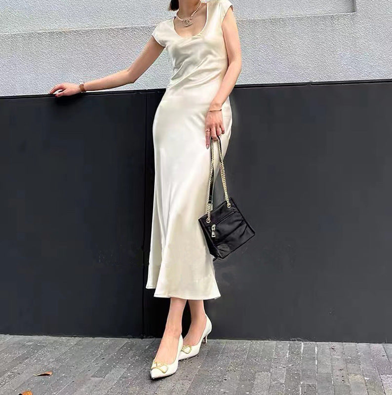 Bias Cut Satin Silk Long Dress Women Summer Maxi Triacetate