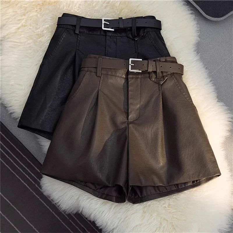 High waist faux leather a line shorts