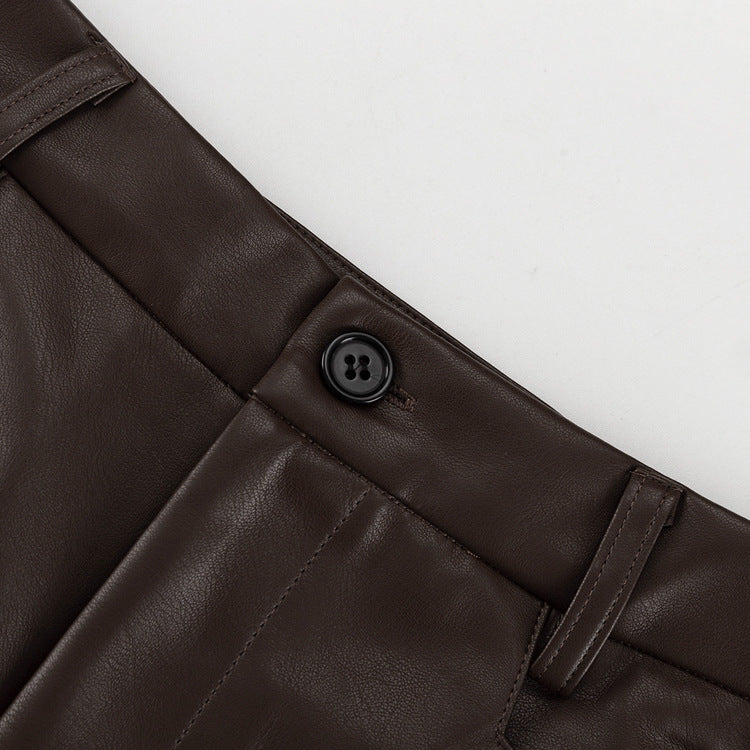 Imitation Leather Brown Skirt Tall