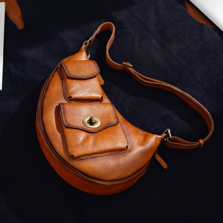 Genuine Leather Chest Bag for Men Sling Purse