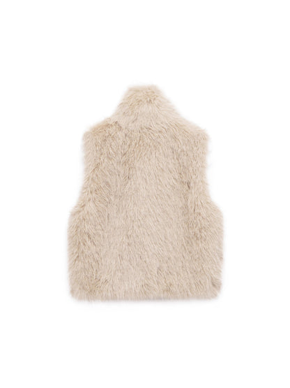 Women faux fur stand collar zipper vest