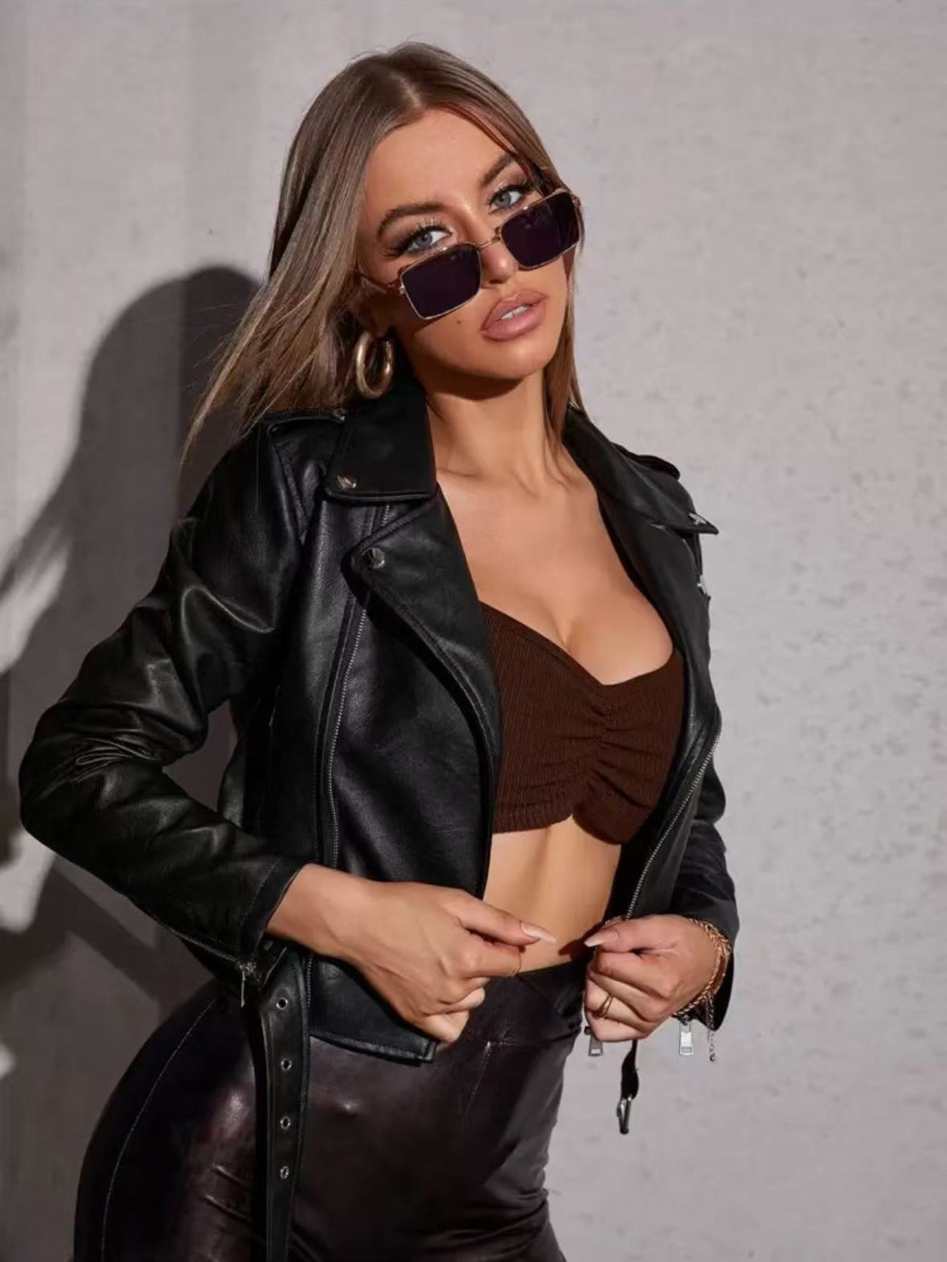 Women’s PU Leather Motorcycle Jacket Slim Fit