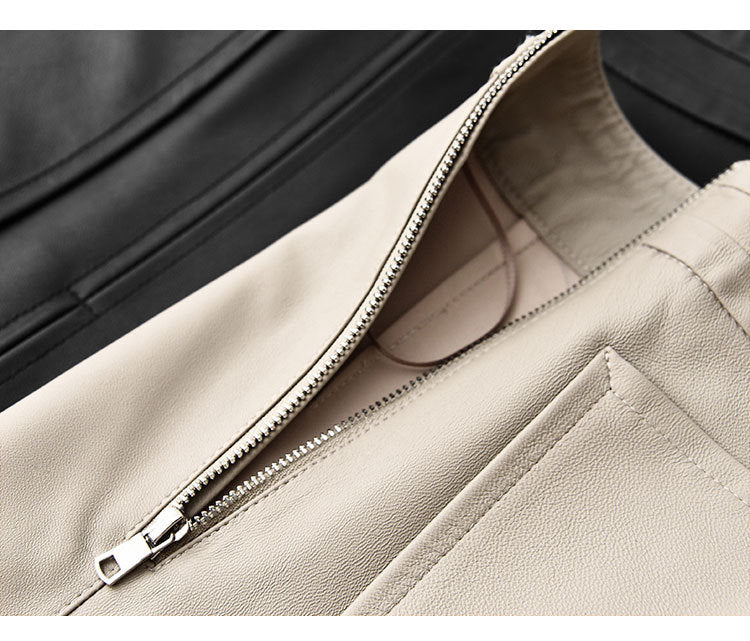 Genuine leather high waist pleated midi skirt