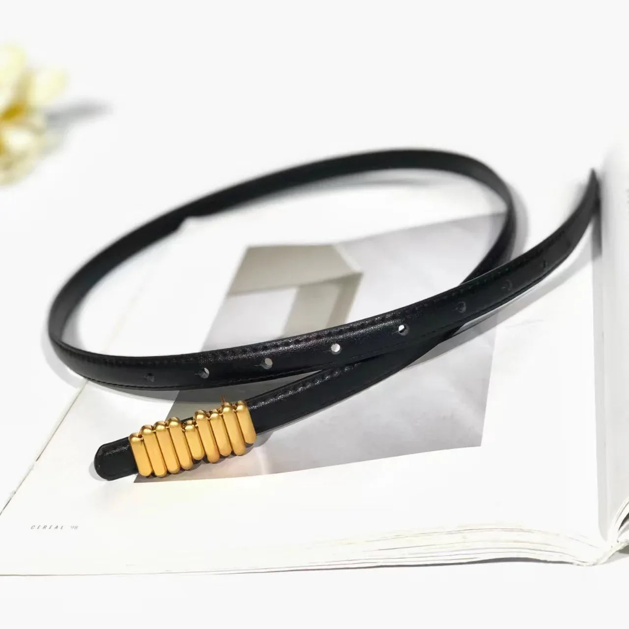 Women’s Skinny Genuine Leather Belt Gold Buckle