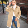 Beige Double-Breasted Trench Coat with White Wave Trim for Women