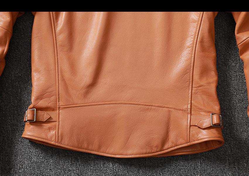 Men's Cowhide Leather Jacket Brown Slim Fit