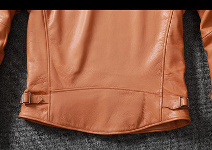 Men's Cowhide Leather Jacket Brown Slim Fit