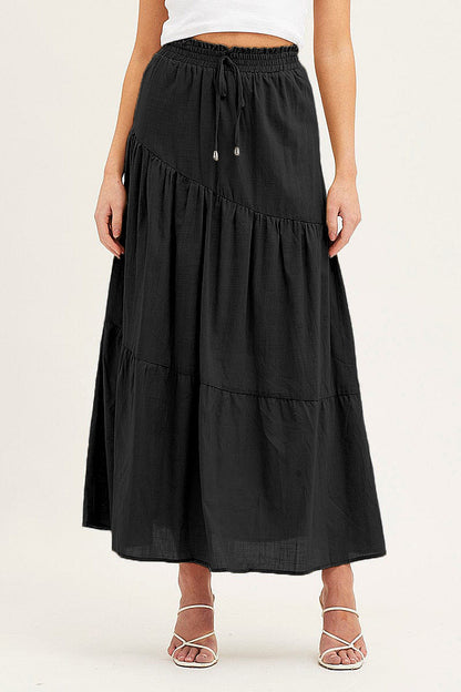 long pleated skirt Ruffle Hem Knot