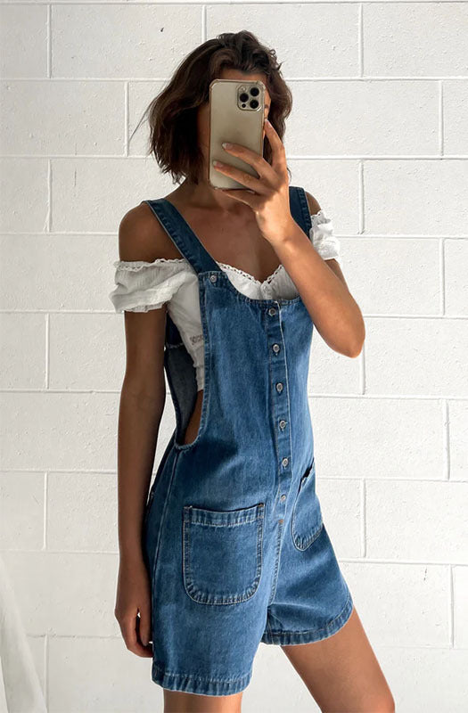 Dual Pocket Denim Overall Casual Summer Denim Onesie