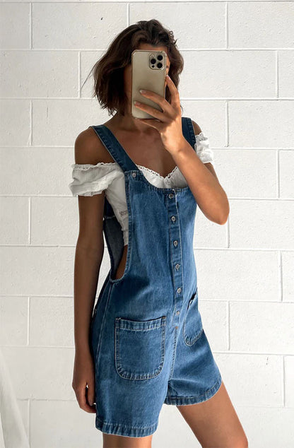 Dual Pocket Denim Overall Casual Summer Denim Onesie