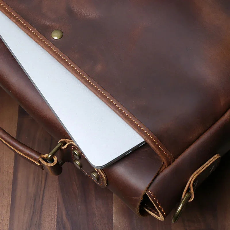 Leather messenger bag briefcase for men