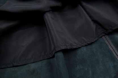 High Waist Black Leather Midi Skirt with Belt Pleated Design