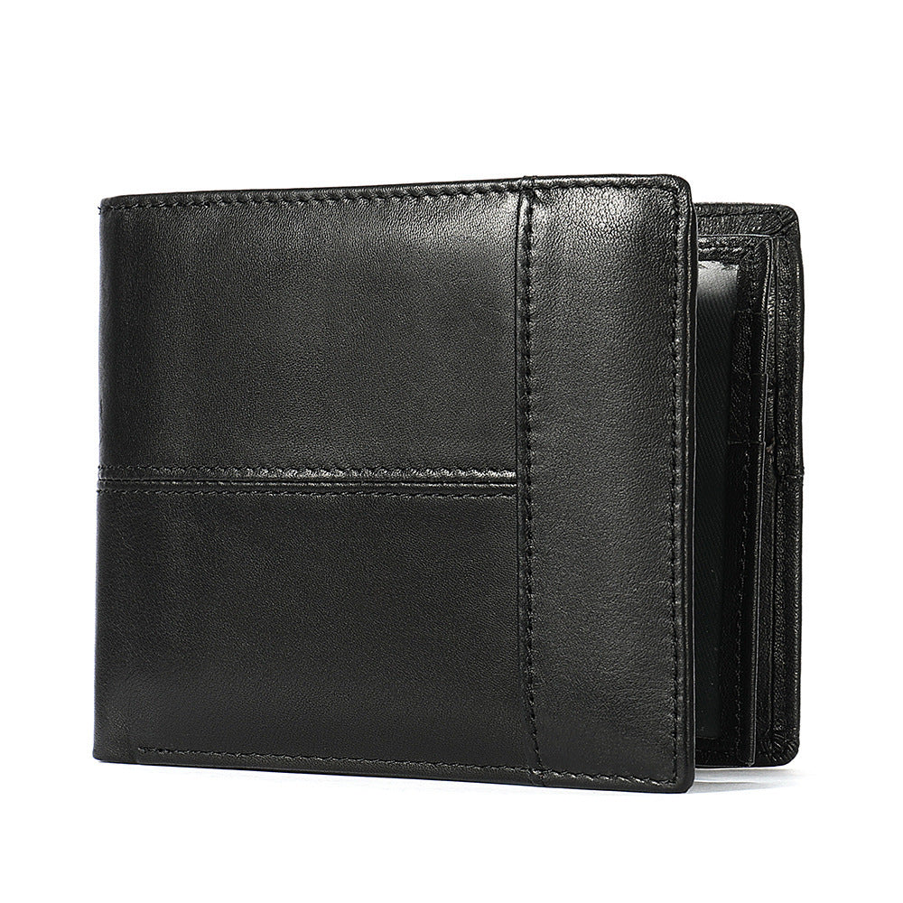 Men’s Genuine Leather Bifold Wallet with ID Window and Zipper Pocket