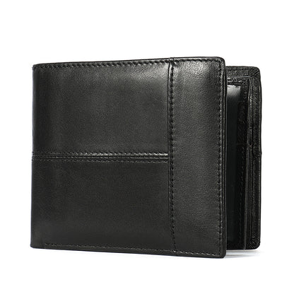 Men’s Genuine Leather Bifold Wallet with ID Window and Zipper Pocket