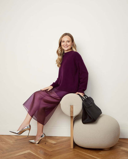 High Waist Sheer Overlay Long Office Skirt