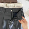 High waist faux leather belted shorts