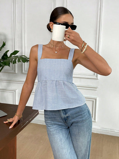 Knotted Back Striped Blouse