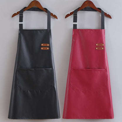 faux leather apron waterproof kitchen work wear