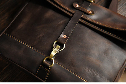 Men’s Crazy Horse Cowhide Leather Motorcycle Messenger Bag