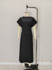 Summer Maxi Dress Draped Waist Short Sleeve