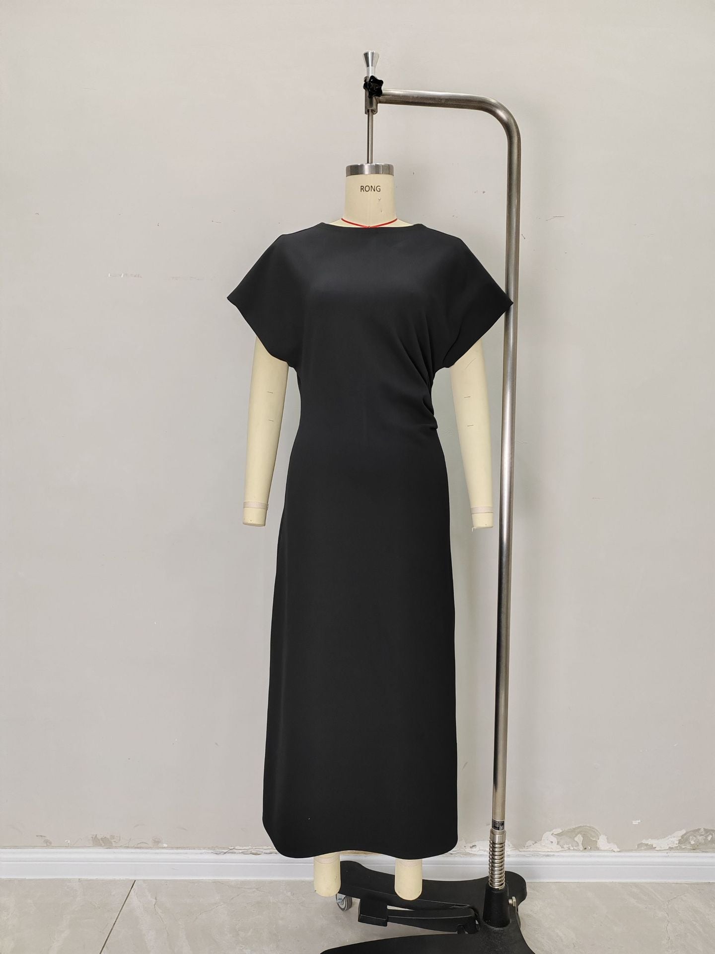 Summer Maxi Dress Draped Waist Short Sleeve