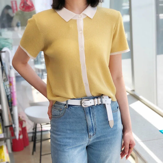 Retro silver buckle cowhide women leather belt White