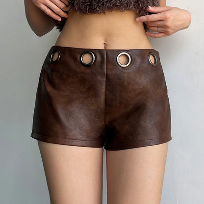 Women faux leather low rise ring-waist shorts
