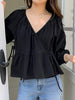 Tie Side Bishop Sleeve Wrap Peplum Blouse Shirt