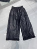 Women Wide Leg Leather Pants High Waisted Nine Point Trousers