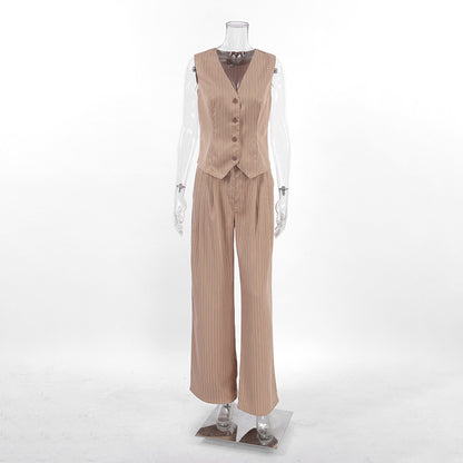 Women’s Pinstripe Two-Piece Vest and Wide-Leg Trouser Set