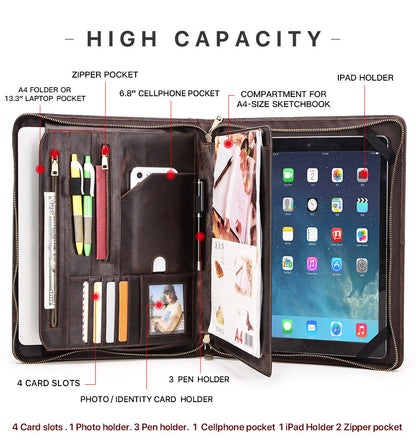 Leather Laptop Portfolio with A4 Organizer and iPad Holder