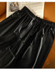 High waist cropped leather wide leg pants