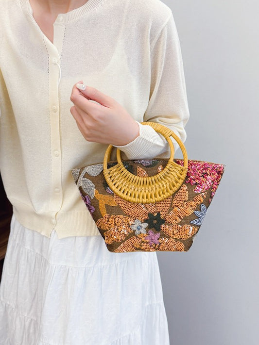 Woven Summer Straw Purse with Bamboo Handle