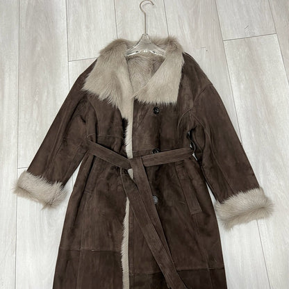 Women Suede Jacket Long Sheepskin Coat