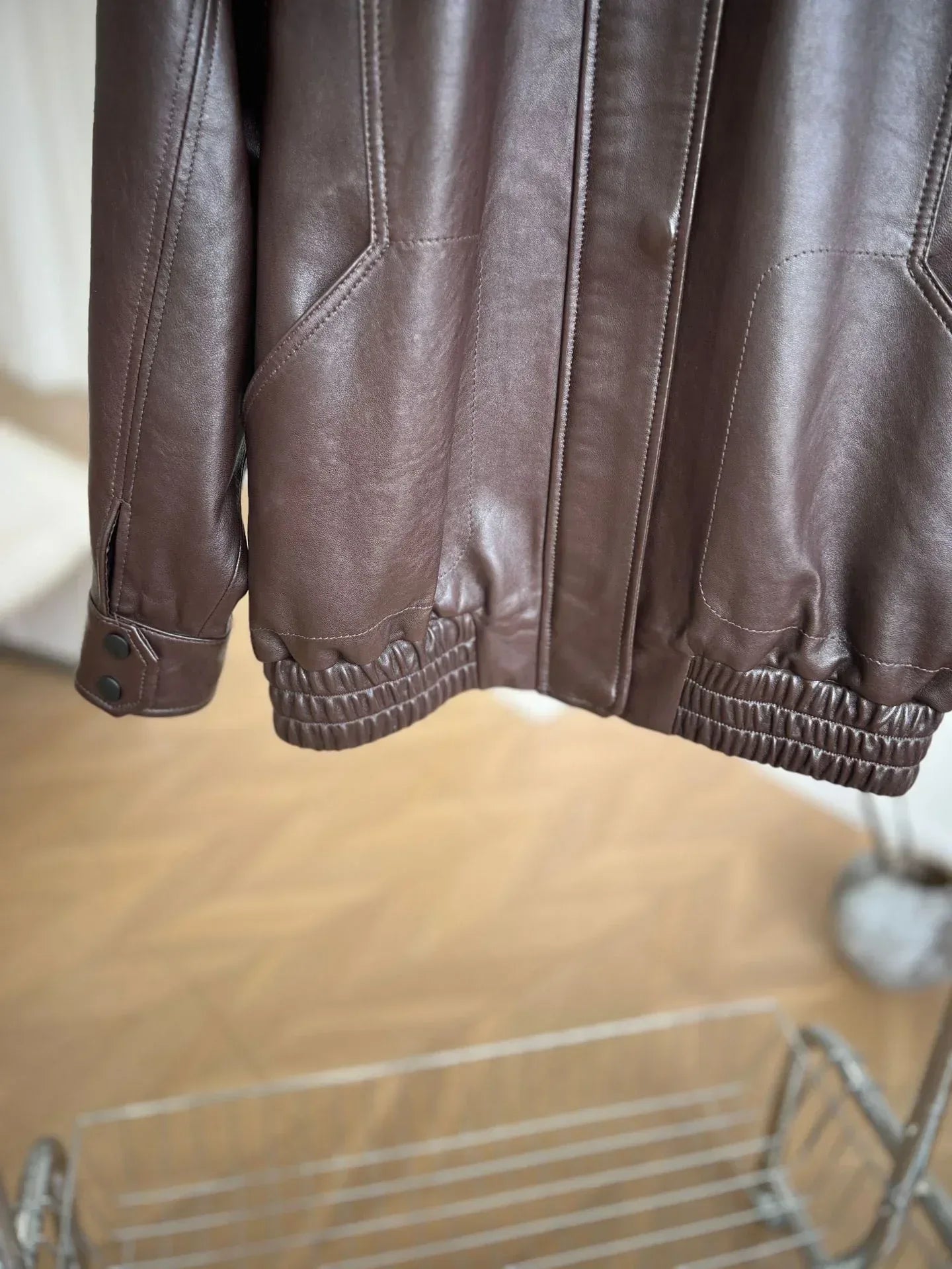 Oversized Black Leather Bomber Jacket Women