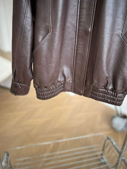 Oversized Black Leather Bomber Jacket Women