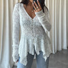 brown lace irregular hem button top cardigan