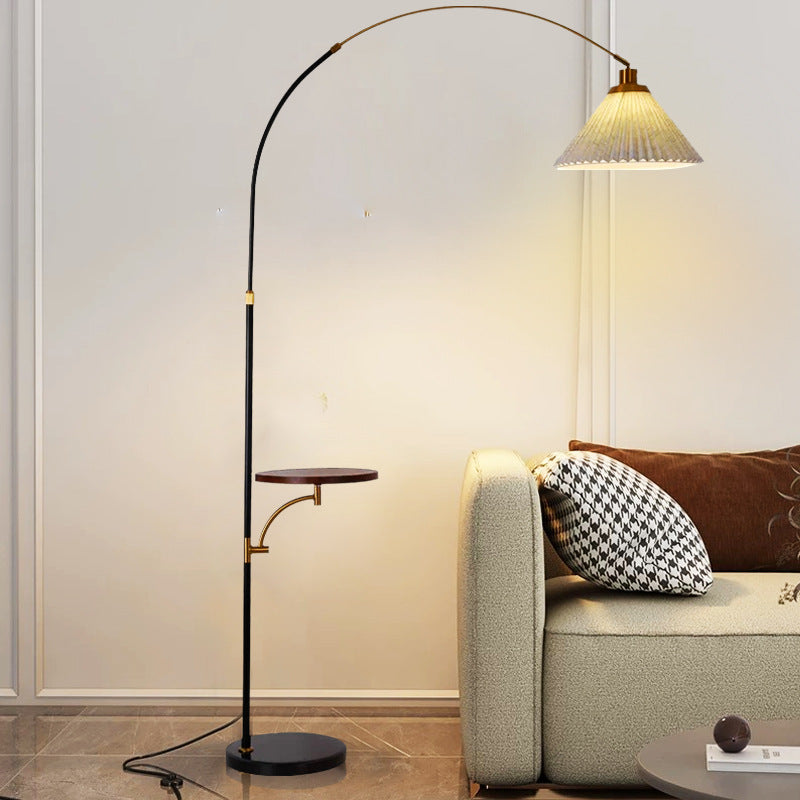 Minimalist Curved Floor Lamp with Pleated Shade
