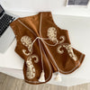 Women Embroidered Chenille Vest V-Neck Lace-Up with Tassel