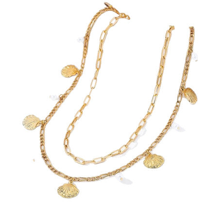 Gold Waist Chain with Shell Charms and Pearl Layers