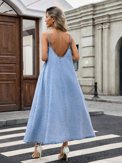 Denim Overall Dress With Pocket