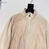 Women Beige Suede Bomber Jacket Real Suede Zip-Up Coat