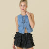 Denim Summer Top Women Sleeveless Front Open