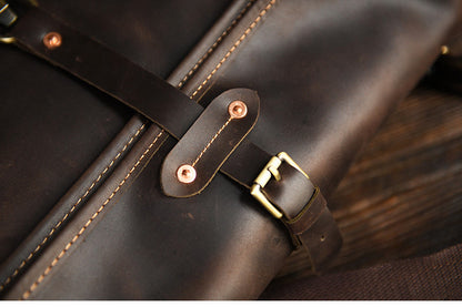 Men’s Crazy Horse Cowhide Leather Motorcycle Messenger Bag