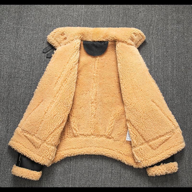 Men Real Sheepskin Shearling Aviator Jacket Winter Coat