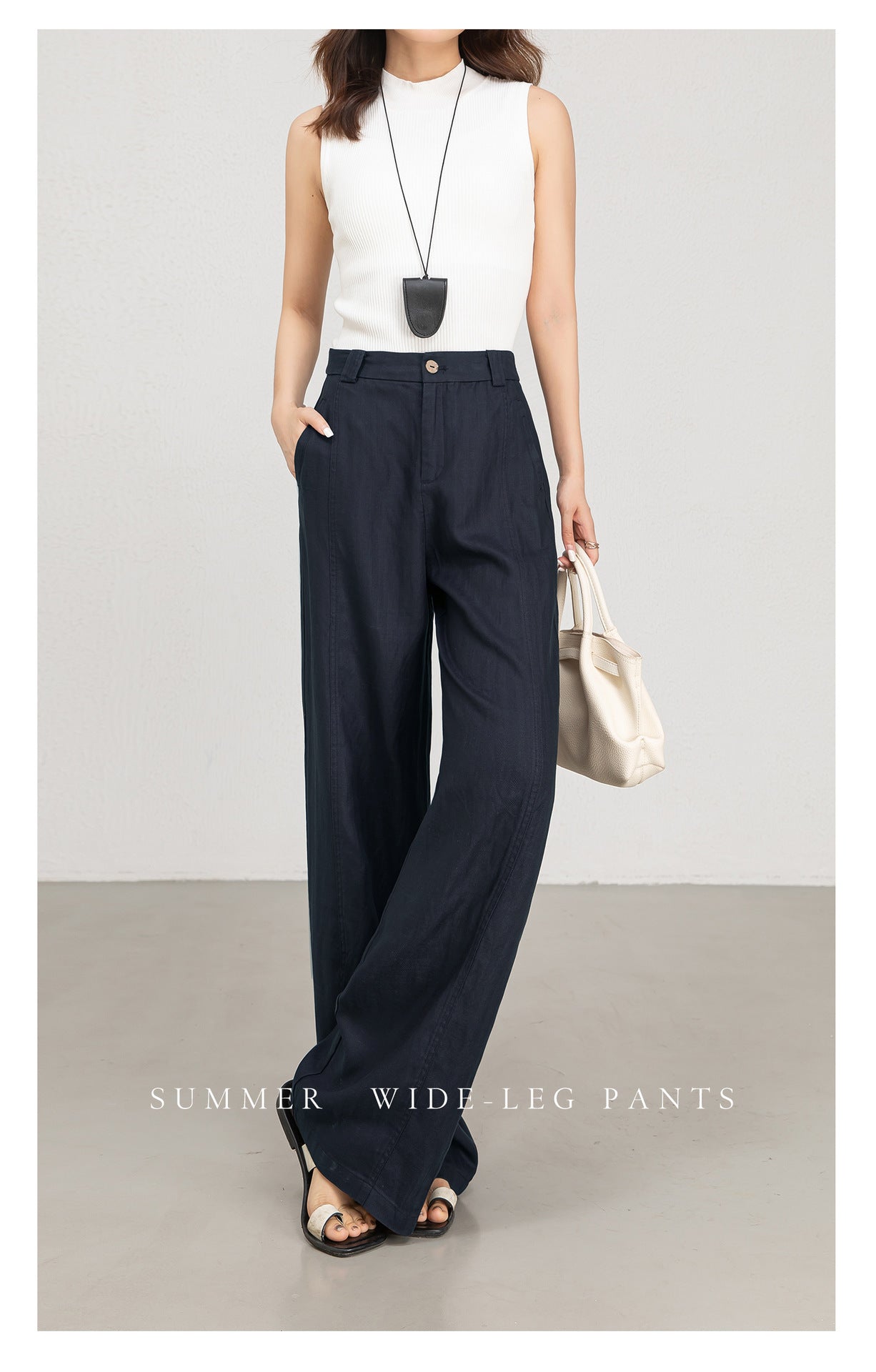 Wide leg trousers women in navy and brown