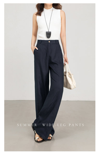 Wide leg trousers women in navy and brown