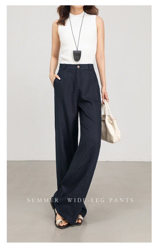 Wide leg trousers women in navy and brown
