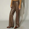 Women’s Genuine Leather Trousers High Waisted Wide Leg Pants